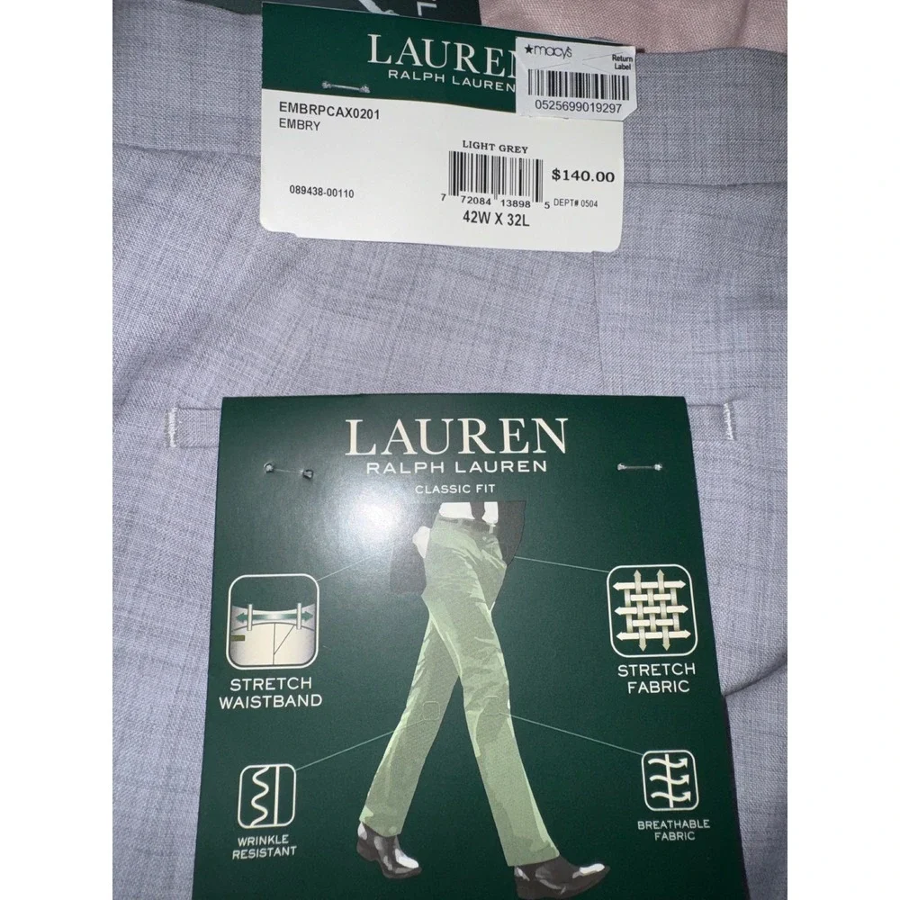 Lauren Ralph Lauren Mens Classic Fit Ultraflex Wool Dress Pants 42W x 32L NWT